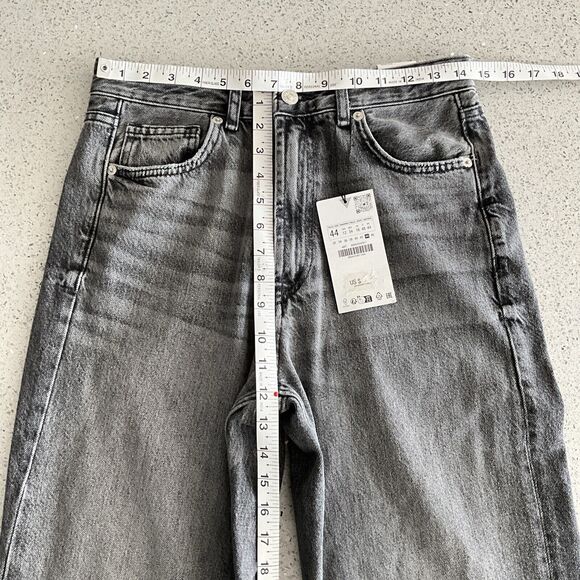 Zara Wide Leg Jeans Charcoal High Rise Full Length Raw Hem 12 - Picture 5 of 9